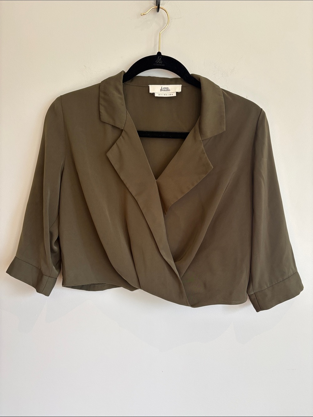 Love Bonito Olive Green Cropped Wrap Blouse Size 4